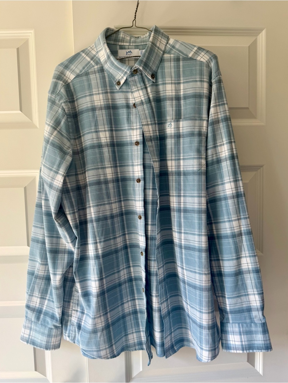 Southern Tide Light Blue and White Plaid Button-Down Shirt